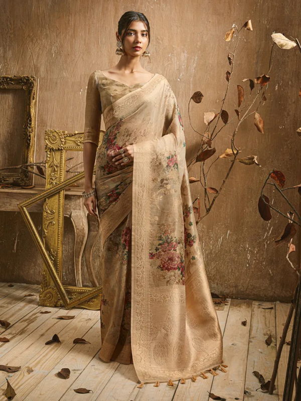 Floral Zari Tussar Saree