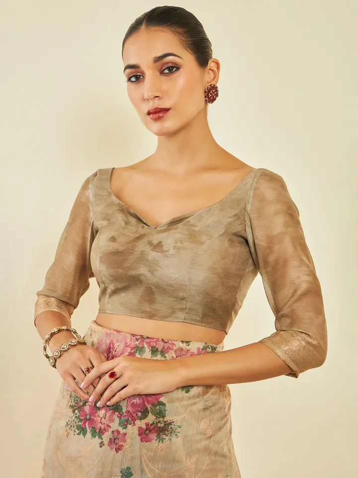 Floral Zari Tussar Saree - Image 6