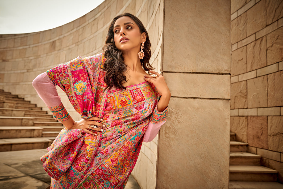 Kashmiri Handloom Woven Design Banarasi Saree - Image 3