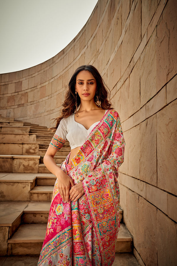 Kashmiri Handloom Woven Design Banarasi Saree - Image 6