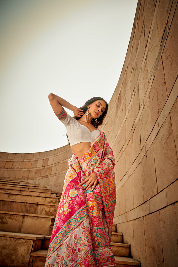 Kashmiri Handloom Woven Design Banarasi Saree - Image 7