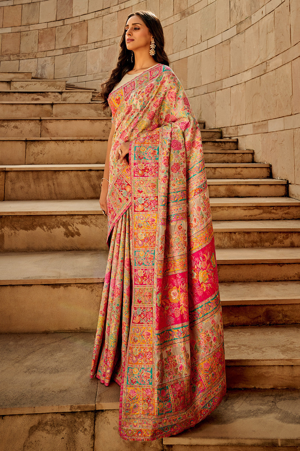 Kashmiri Handloom Woven Design Banarasi Saree - Image 14