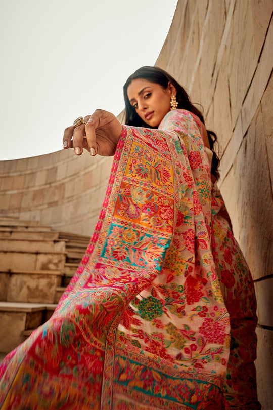 Kashmiri Handloom Woven Design Banarasi Saree - Image 15
