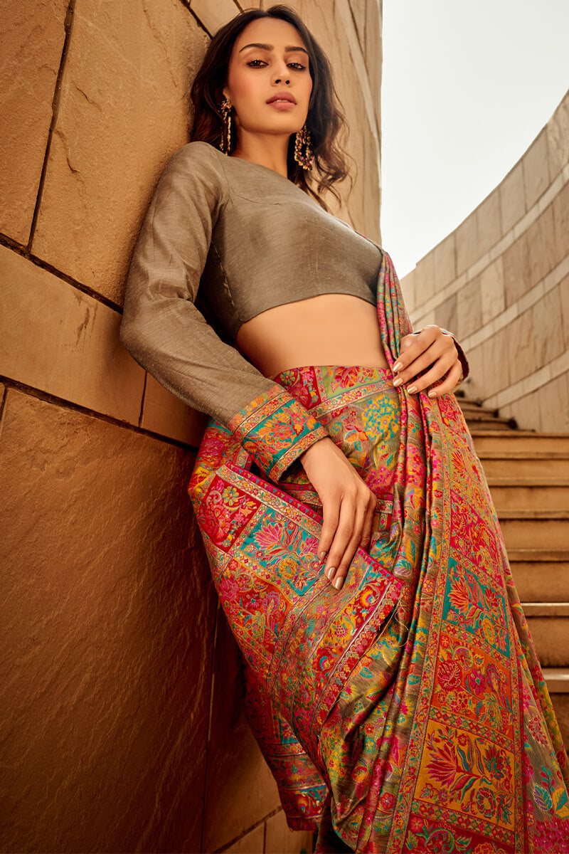 Kashmiri Handloom Woven Design Banarasi Saree - Image 19