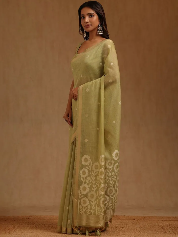 Floral Zari Handloom Chanderi Saree - Image 3