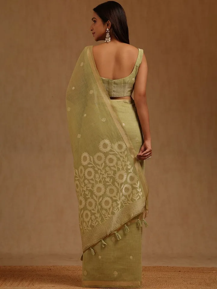 Floral Zari Handloom Chanderi Saree - Image 4