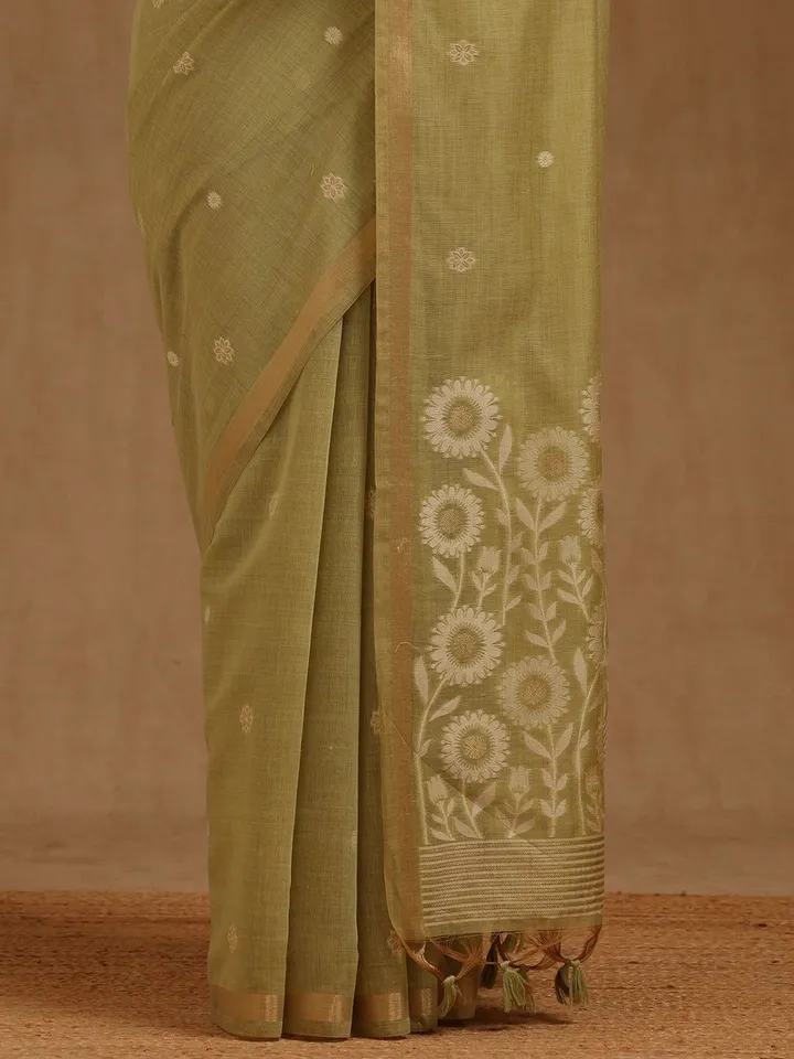 Floral Zari Handloom Chanderi Saree - Image 6