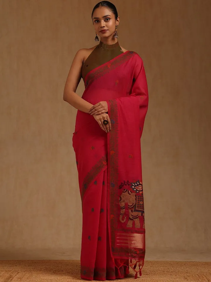 Ethnic Motifs Handloom Chanderi Saree - Image 2