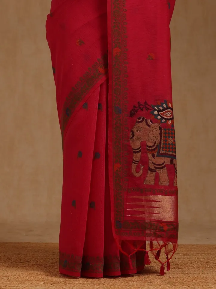 Ethnic Motifs Handloom Chanderi Saree - Image 3