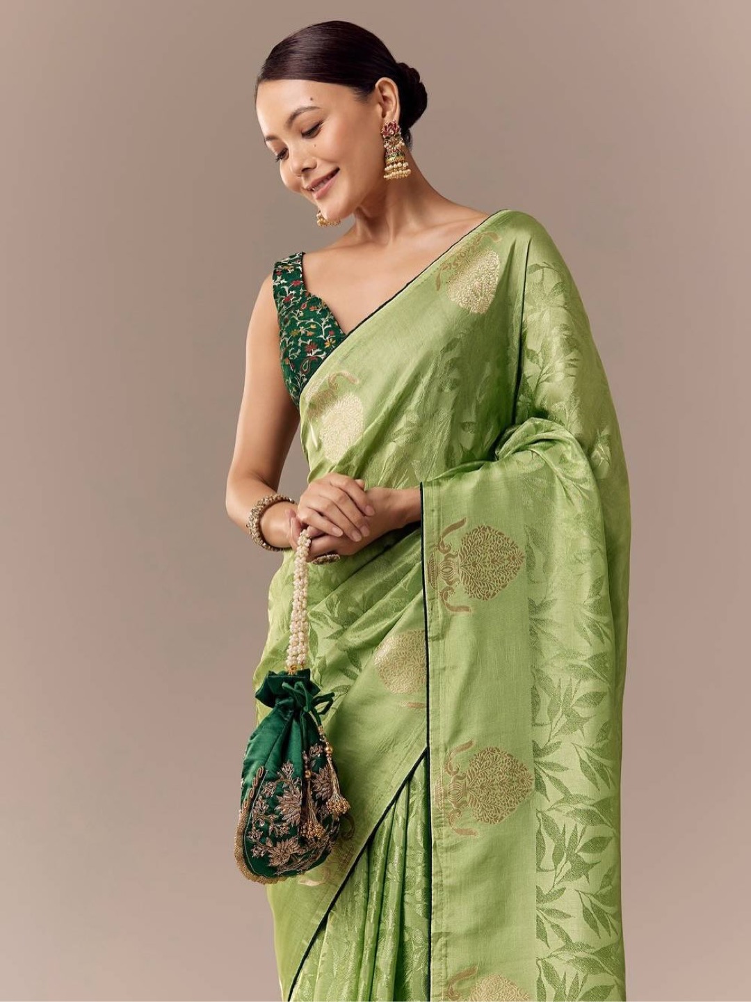 Lime Green Saree Elevated with Ethnic Elements