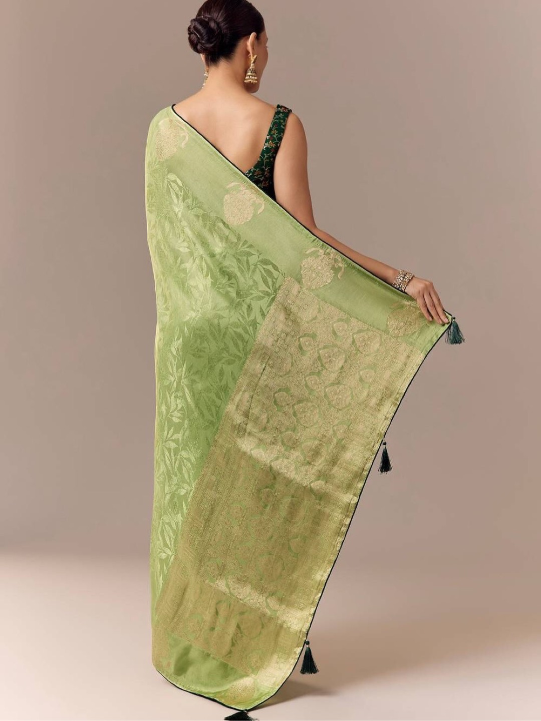 Lime Green Saree Elevated with Ethnic Elements - Image 8
