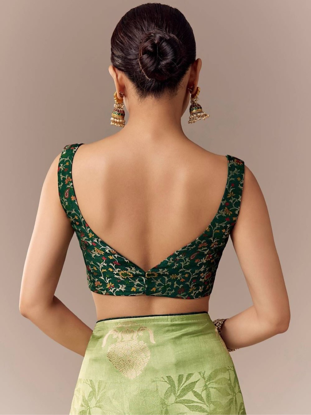 Lime Green Saree Elevated with Ethnic Elements - Image 7