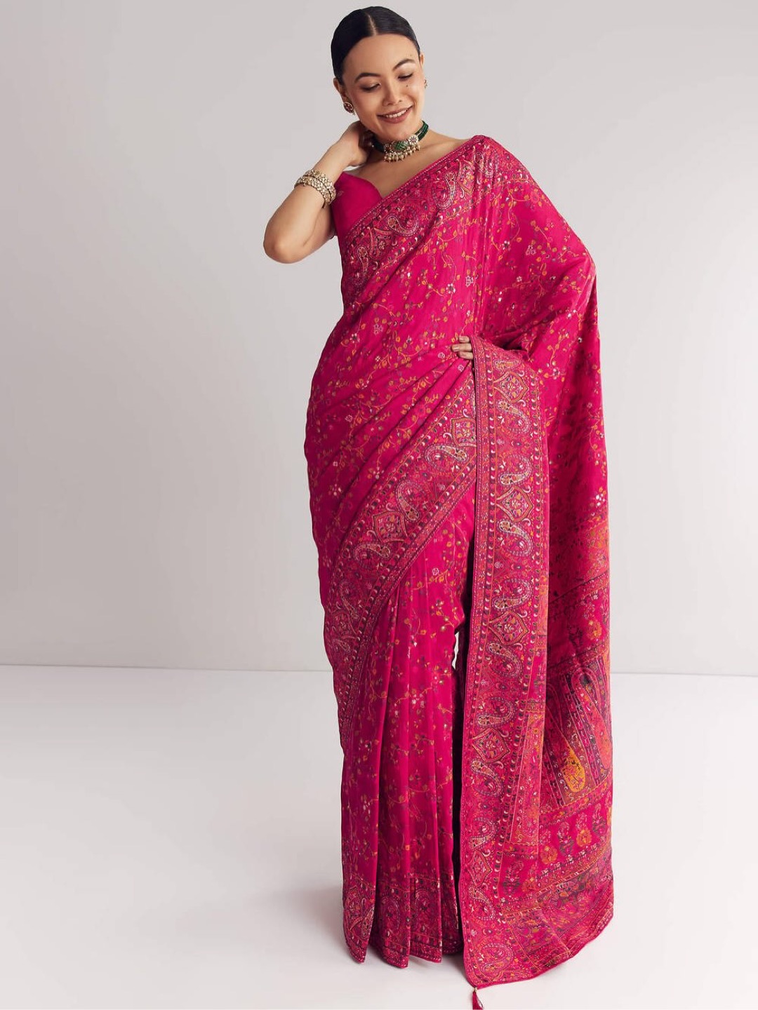 Soft Silk Saree with Jaal Woven Embroidery - Image 4