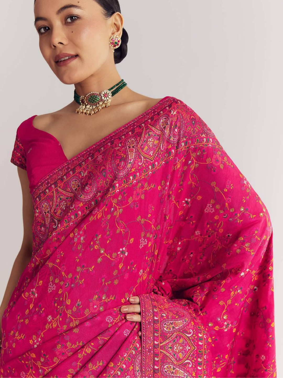 Soft Silk Saree with Jaal Woven Embroidery - Image 5