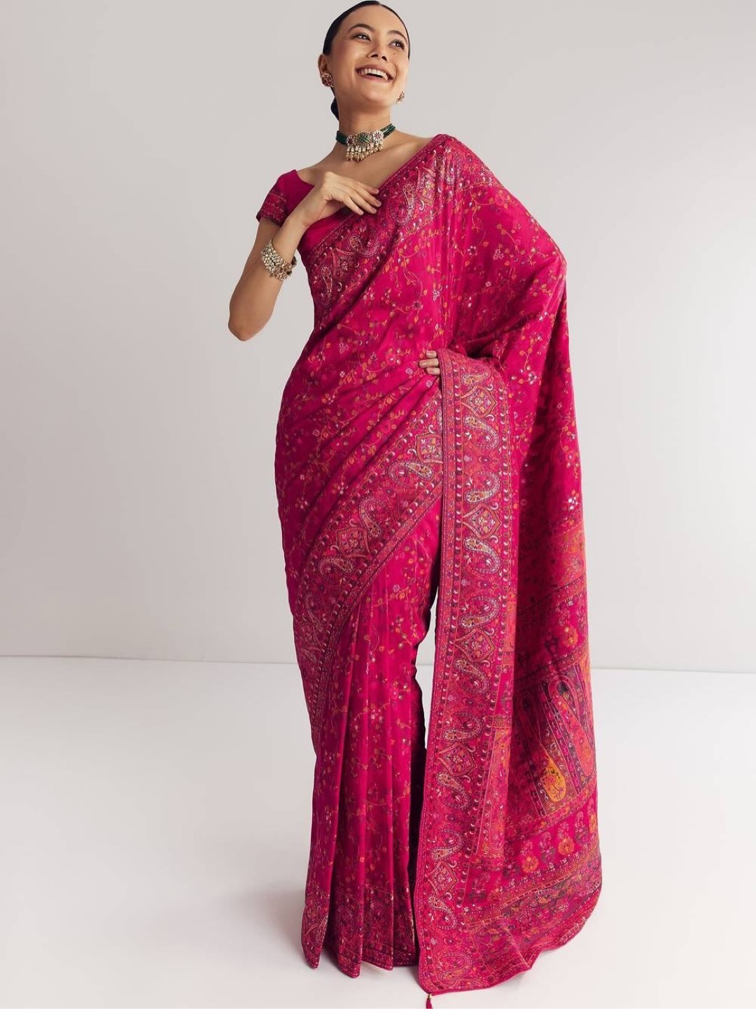 Soft Silk Saree with Jaal Woven Embroidery - Image 2
